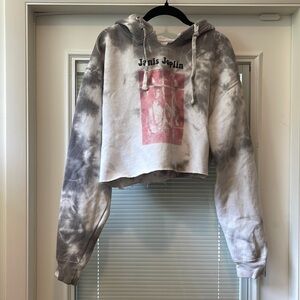 Janis Joplin Cropped gray/white Tie Dye Hoodie